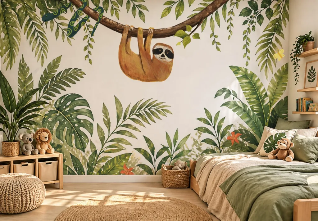 Sloth Jungle children's bedroom vinyl mural