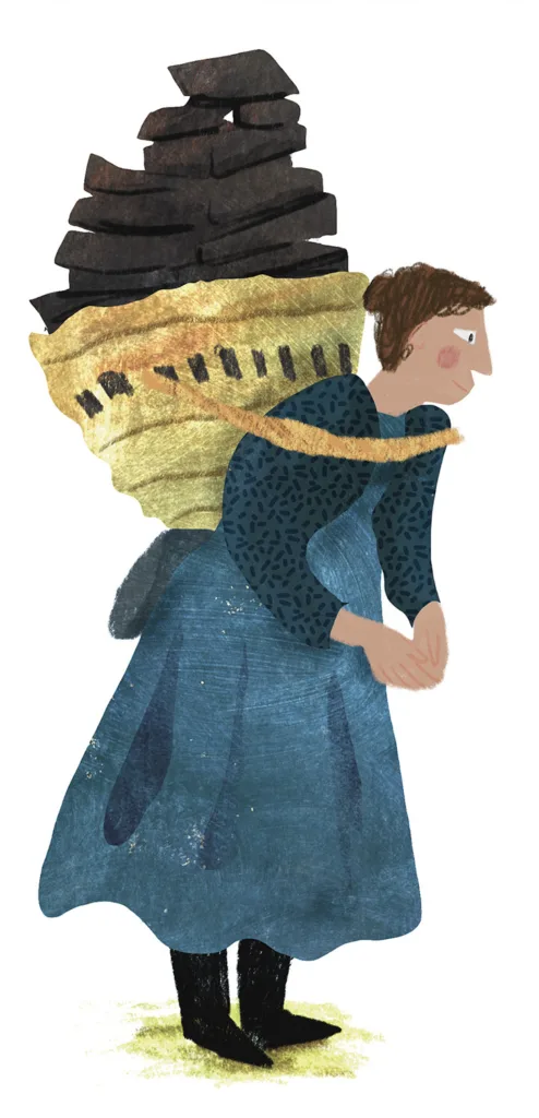 Heritage Illustration of woman gathering Peat